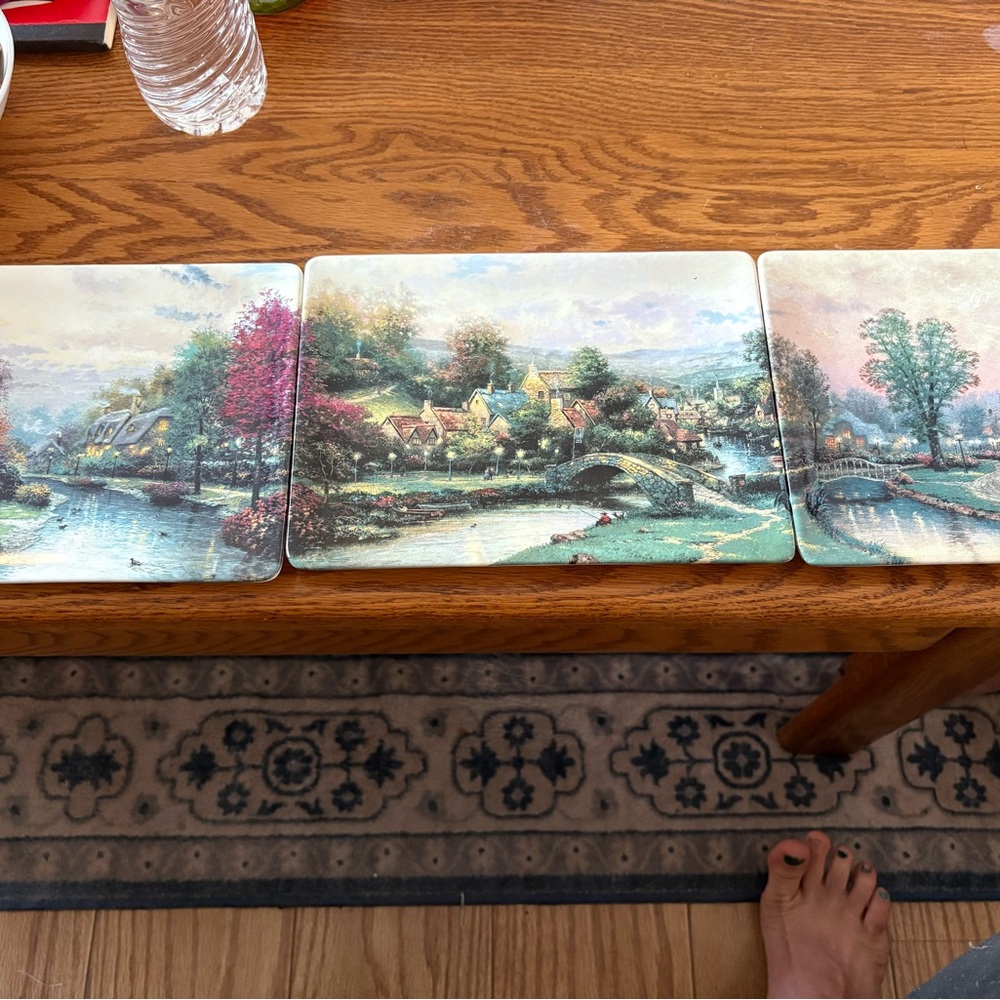 Thomas Kinkade Scenic Ceramic Art with Green and Pink Accents